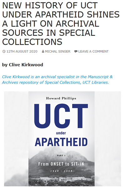 blog post screenshot on UCT under Apartheid Part I: From Onset to Sit-in