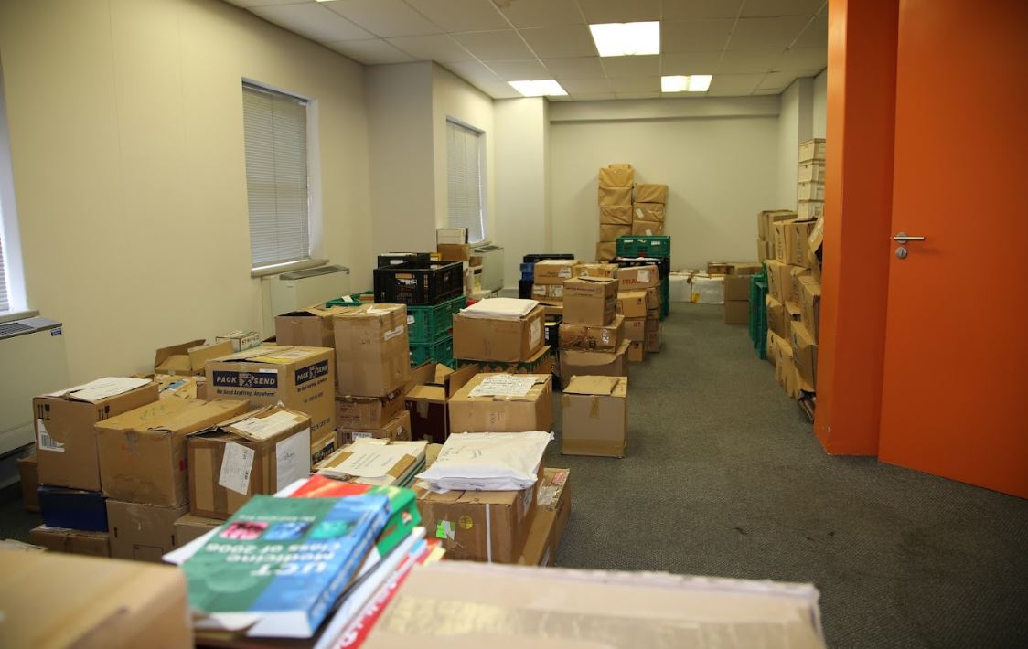 Snapshot of the donations room in the Published Collections offices, February 2023 