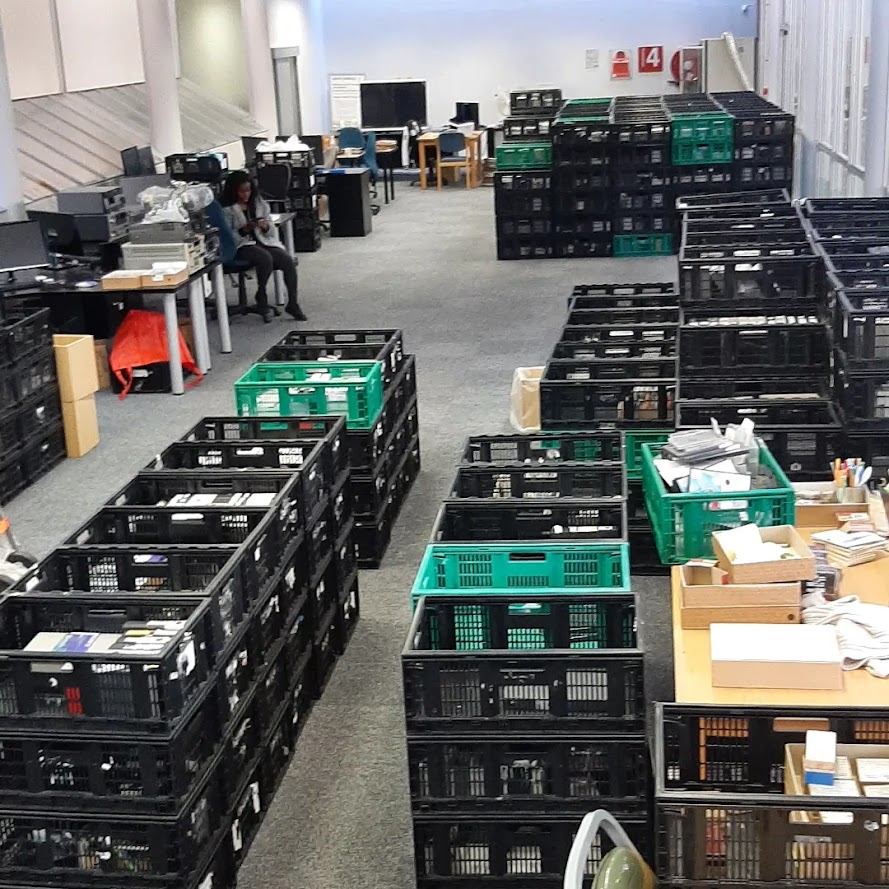 Rows of rearranged crates on the floor of Immelman 24/7