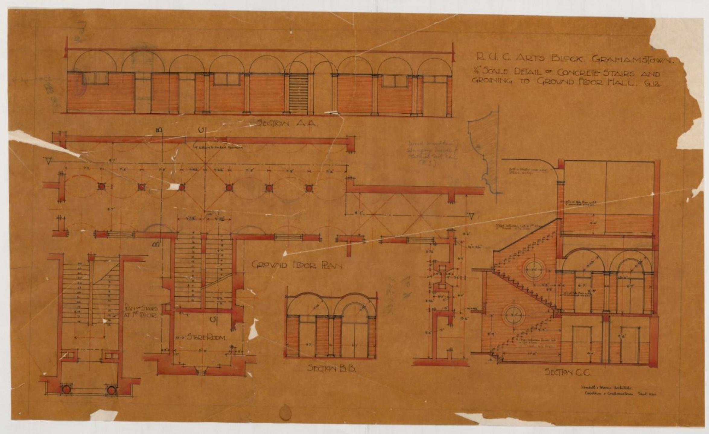 Restored architectural drawings of Rhodes University College Arts Block