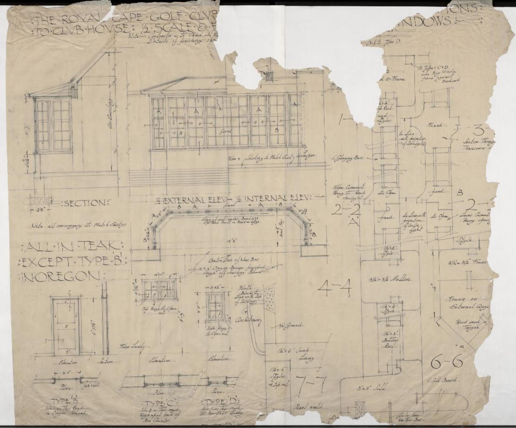  Torn and damaged drawings of the Royal Cape Golf Club