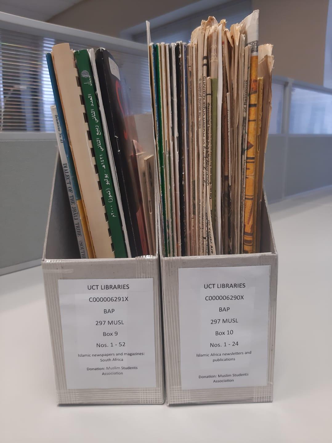 Political Ephemera stacked in magazine holders