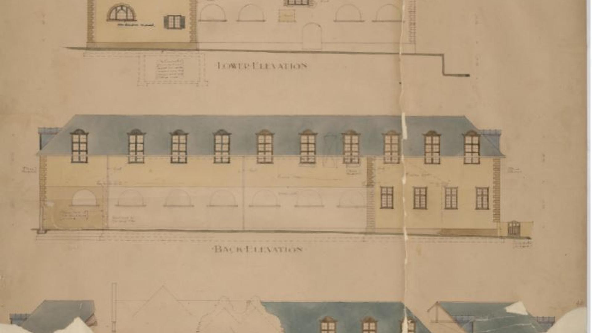 Faded and damaged architectural drawings of additions to the South African College between 1898 - 1904.