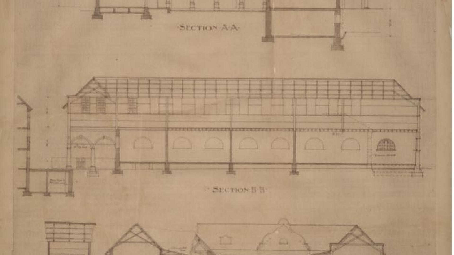 Faded and damaged architectural drawings of additions to the South African College between 1898 - 1904.