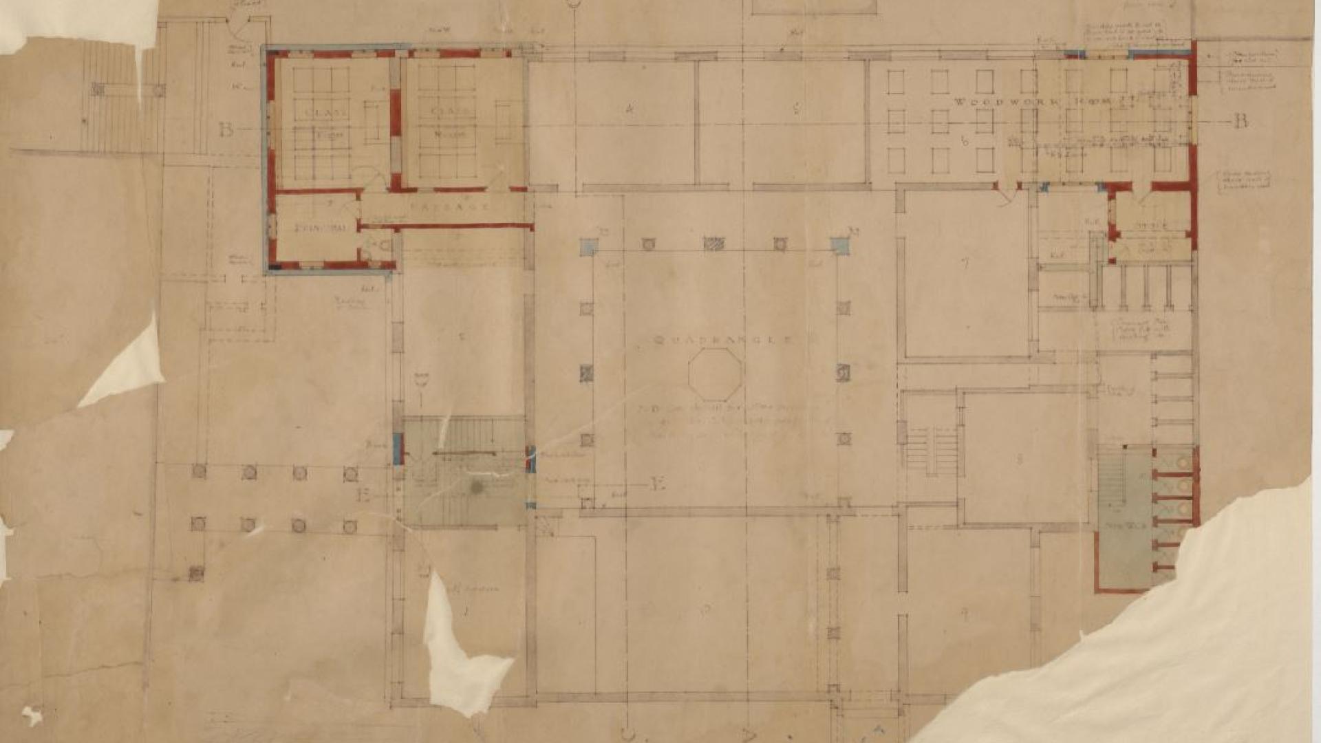 Faded and damaged architectural drawings of additions to the South African College between 1898 - 1904.