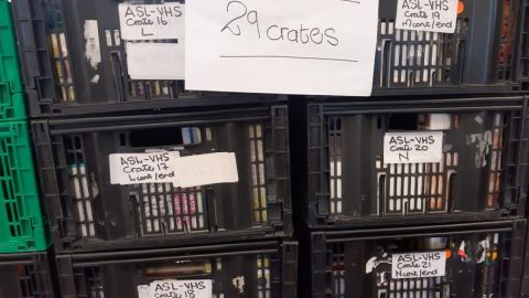 At least 29 crates containing VHS tapes from the African Film Collection were salvaged from the basement