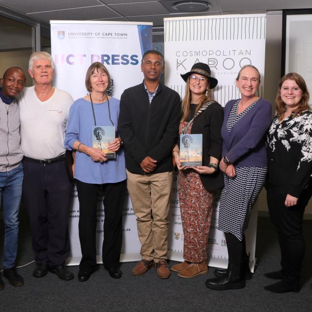 Photo from Contested Karoo Book launch of some of the authors as well as the editors, Professors Cherryl Walker and Timm Hoffman