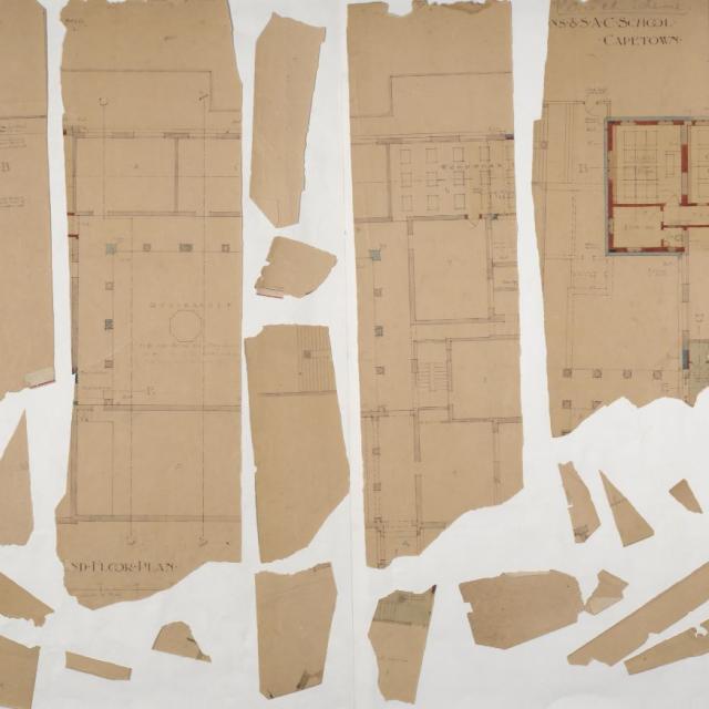 Faded and damaged architectural drawings of additions to the South African College between 1898 - 1904.