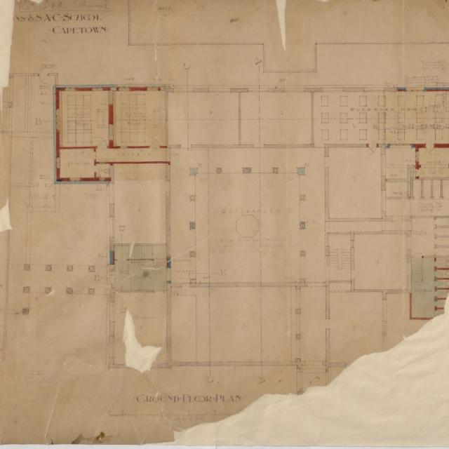 Faded and damaged architectural drawings of additions to the South African College between 1898 - 1904.