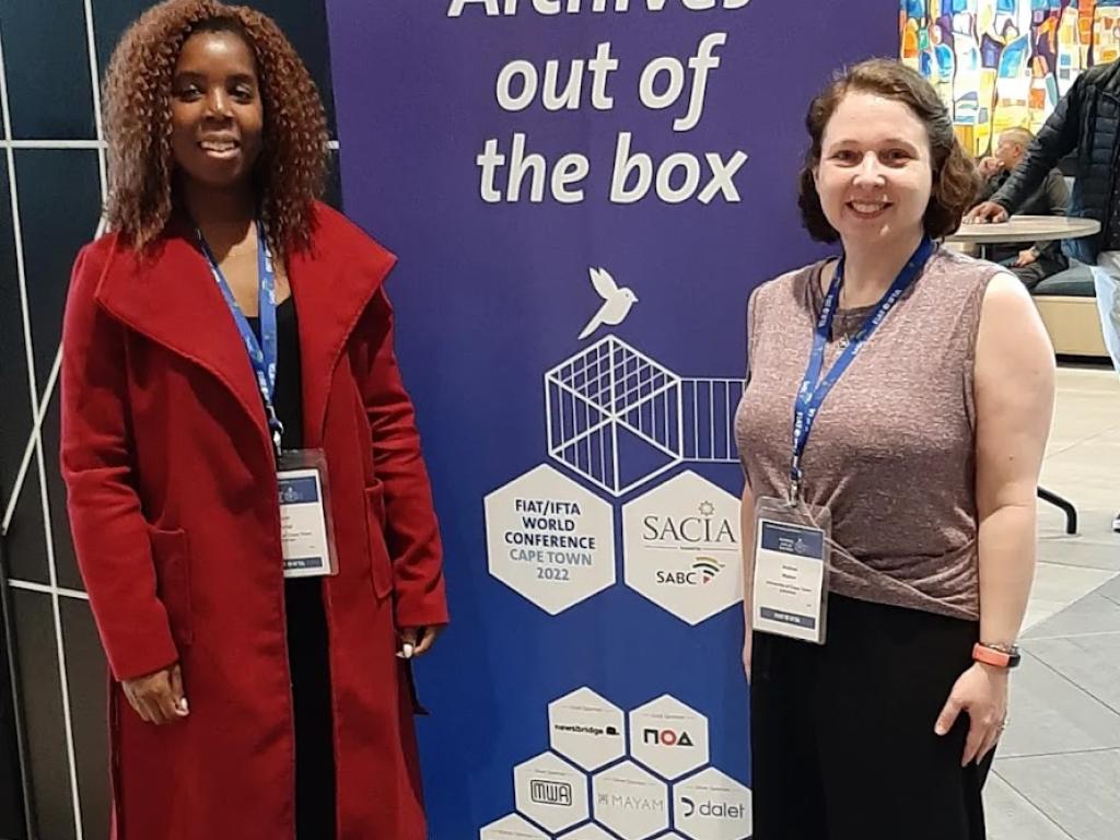 AV Archive team Susan Mvungi and Andrea Walker at the 2022 FIAT/IFTA World Conference held in Cape Town