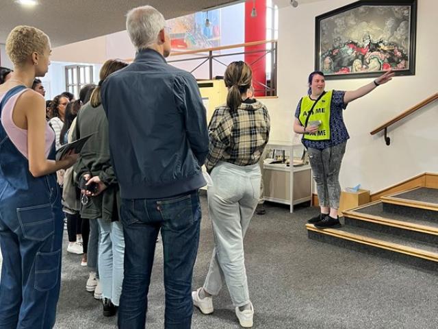 Library Buddy, Mikayla Reid gives a library tour in the Chancellor Oppenheimer foyer